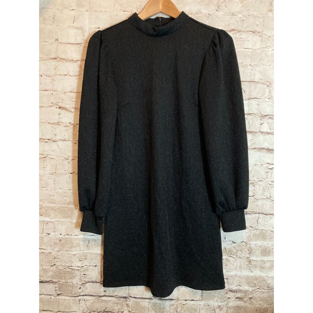 Sanctuary Dress Womens‎ XS Black All Over Glitter LBD Puff Sleeve Zip Up Stretch